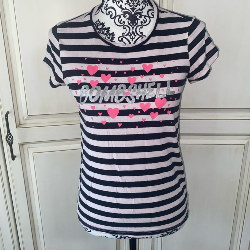 Victoria's Secret Size Small Light Pink and Black Stripped Bombshell T-Shirt
